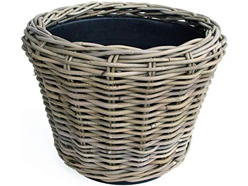 Pflanzkorb Rattan Rund – Beigegrau - Weidenkorb mit Einsatz für Außen/Outdoor - Gartenkorb Korbgeflecht - Übertopf für Garten/Pflanzgefäß (Ø 43cm / Höhe 33cm) von Klocke Pflanzkörbe