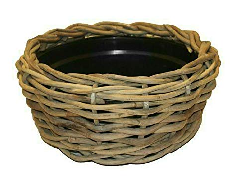 Pflanzkorb Rattan Rund – Beigegrau - Weidenkorb mit Einsatz für Außen/Outdoor - Gartenkorb Korbgeflecht - Übertopf für Garten/Pflanzgefäß (Ø 44cm / Höhe 18cm) von Klocke Pflanzkörbe