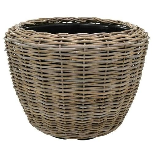 Pflanzkorb Rattan Rund – Beigegrau - Weidenkorb mit Einsatz für Außen/Outdoor - Gartenkorb Korbgeflecht - Übertopf für Garten/Pflanzgefäß (Ø 80cm / Höhe 62cm) von Klocke Pflanzkörbe