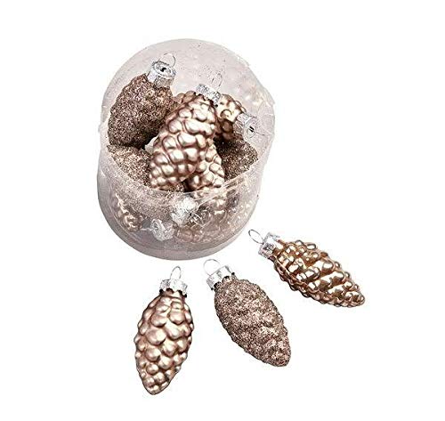 Hochwertige Glas Zapfen zum Hängen & Dekorieren - 6cm - 12er Set - Glaszapfen/Zapfenhänger – Christbaumschmuck/Tischdeko Weihnachten (Champagner) von Klocke Weihnachtskugeln