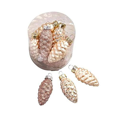 Hochwertige Glas Zapfen zum Hängen & Dekorieren - 6cm - 12er Set - Glaszapfen/Zapfenhänger – Christbaumschmuck/Tischdeko Weihnachten (Creme) von Klocke Weihnachtskugeln