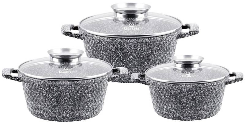 KlönBerg Topf-Set Exklusive Stein-Kochtopf-Sets – wählen Sie aus vier Varianten, Aluminiumguss, Aluminium (Bringen Sie Stil und Qualität in Ihre Küche – entscheiden Sie sich für unser graues Kochtopf-Set mit Steinbeschichtung und genießen Sie gesundes, komfortables Kochen Tag für Tag!, 6-tlg., Diese Töpfe sind das beste Geschenk für jeden Anlass) von KlönBerg
