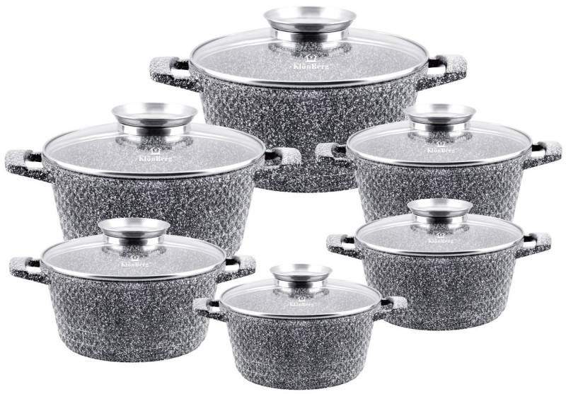 KlönBerg Topf-Set Exklusive Stein-Kochtopf-Sets – wählen Sie aus vier Varianten, Aluminiumguss, Aluminium (Bringen Sie Stil und Qualität in Ihre Küche – entscheiden Sie sich für unser graues Kochtopf-Set mit Steinbeschichtung und genießen Sie gesundes, komfortables Kochen Tag für Tag!, 12-tlg., Diese Töpfe sind das beste Geschenk für jeden Anlass) von KlönBerg