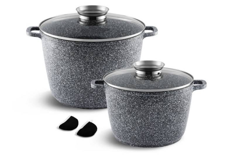 KlönBerg Topf-Set Großer marmorierter Töpfe Suppentopf Kompotttopf Kochtopf Spargeltopf, Aluminiumguss, Aluminium, Keramik, Edelstahl (Unsere extra großen Töpfe sind die perfekte Wahl für große Familienfeiern oder Veranstaltungen – ideal, um mühelos köstliche Gerichte in großen Mengen zuzubereiten und alle Gäste zu begeistern!, 4-tlg., Es ist eine perfekte Geschenkidee für jeden Anlass), Innovative Aroma Knob-Griffe von KlönBerg