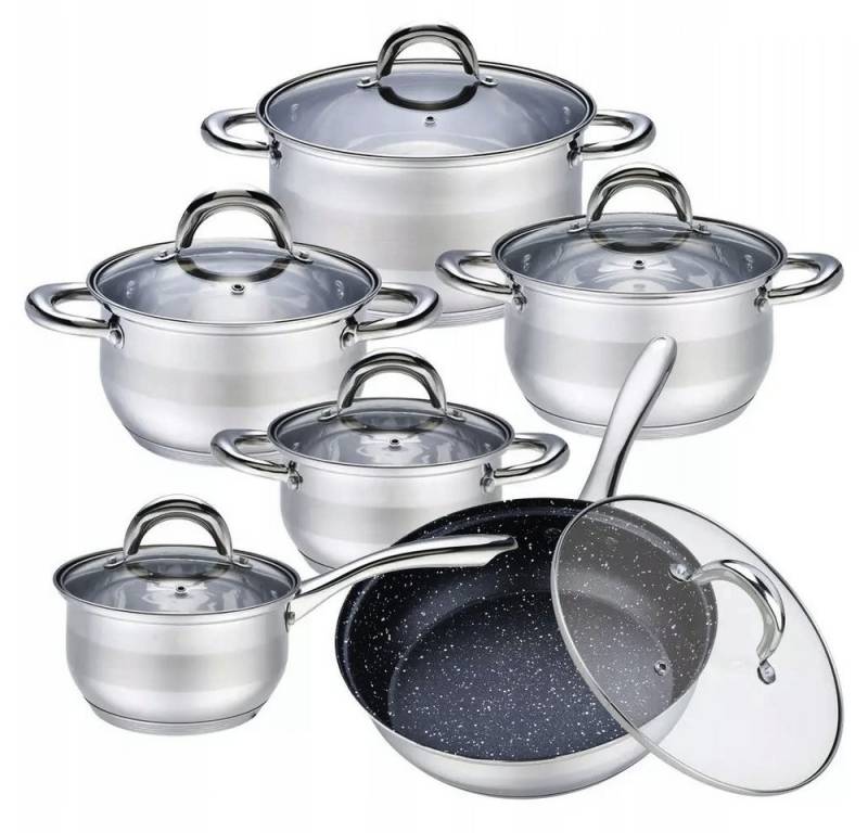 KlönBerg Topf-Set aus Edelstahl in verschiedenen Größen Suppentopf Bratpfanne Kasserolle, Aluminium, Edelstahl (Passt in jede Küche! 2.1L / 2.9L / 3.4L / 3.9L / 6.5L), 12-tlg., Es ist eine perfekte Geschenkidee für jeden Anlass) von KlönBerg