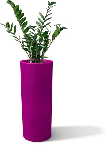 Kloris Hoher Übertopf zylindrischer Blumenkasten Barocco 90 violett pink Polyethylen Durchmesser 35 cm Höhe 90 cm Tiefe Fach 30 cm Made in Italy von Kloris
