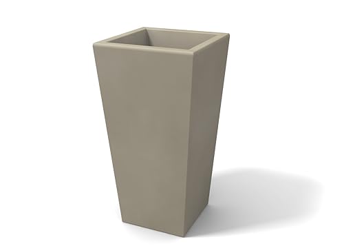 Kloris Moderne Vase, quadratisch, für Innen- und Außenbereiche, 30 x 30 cm, Modell EGIZIO Höhe 40 cm, Taupe-Grau, mit großem Fassungsvermögen von Kloris