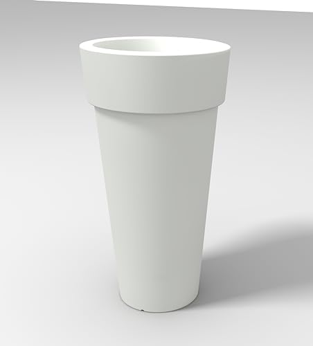 Kloris Moderne runde Vase für den Außenbereich, Modell MESSAPICO Durchmesser 29 cm, Höhe 43 cm, Farbe Weiß, mit Ablaufloch am Boden, hochwertiges Polyethylen, hergestellt in Italien. von Kloris