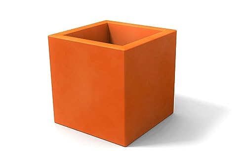 Kloris Moderner Würfelpflanzer, quadratisch, ELLENICO 45 Polyethylen, Farbe: Orange, Gesamtes Fassungsvermögen: 45 x 45 cm, Höhe und Tiefe: 45 cm. Made in Italy von Kloris