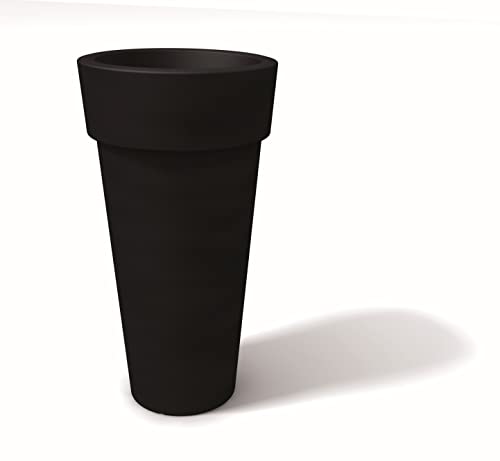 Kloris Moderner runder Übertopf mit Bändern aus schwarzem Graphit, Durchmesser 36 cm, Höhe 70 cm, Tiefe 27 cm von Kloris