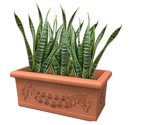 Kloris Pflanzgefäß rechteckig Festonato 80 Harz Farbe Terrakotta Polyethylen klassisches Design für den Außenbereich 45 Liter 80 x 40 cm Höhe 34 cm Made in Italy von Kloris