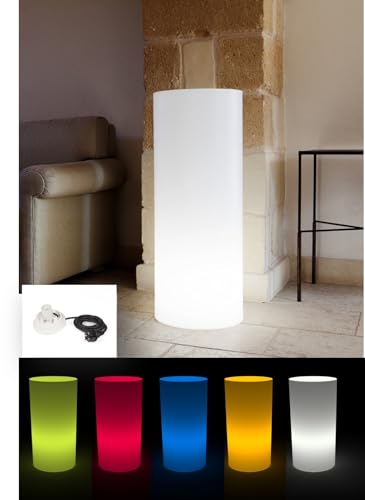 Kloris Zylindrische Säule Sweet Table Höhe 90 cm Durchmesser 35 cm Farbe neutralweiß mit mehrfarbigen RGB-LED-Beleuchtung mit Stromkabel und dimmbarer Fernbedienung IP65 Made in Italy von Kloris