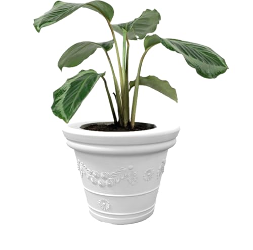 Kloris Runder Blumentopf rund festlich 50 cm weiß Polyethylen Außendurchmesser 50 cm Höhe und Tiefe 40 cm inkl. Untersetzer von Kloris