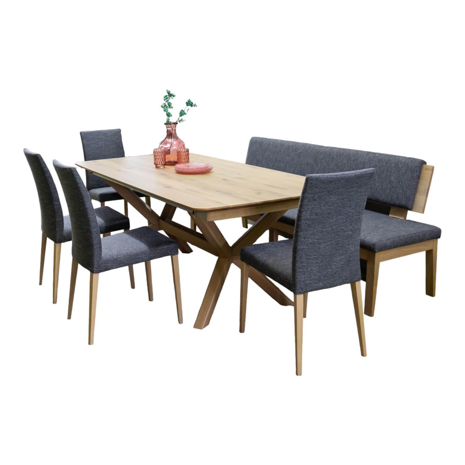 Essgruppe Tisch T53 Wildeiche Natureiche Bianco Wachseffektlack Mit Bank Und 4 S... von Klose Kollektion