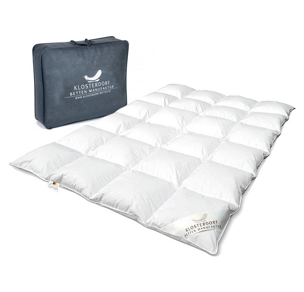 Klosterdorf Betten-Manufaktur Gänsedaunenbettdecke Premium Ganzjahres 4 Jahreszeiten Daunendecke Decke - nonplusultra -, Füllung: 100% neue reine weiße deutsche Gänsedaune Klasse I, Für erholsamen und gesunden Schlaf, liebevolle Handarbeit aus unserem deutschen Familienbetrieb von Klosterdorf Betten-Manufaktur