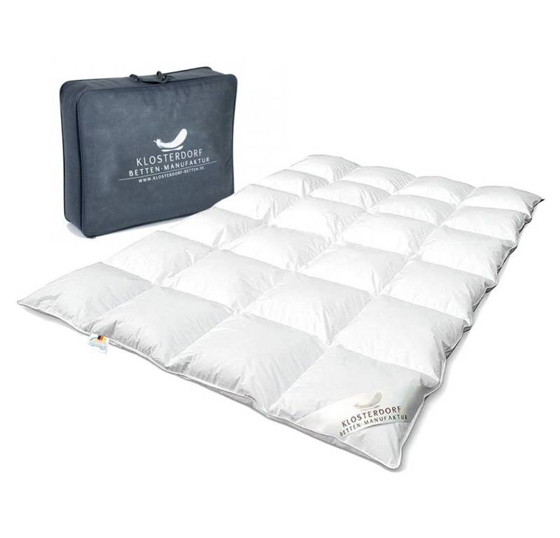Klosterdorf Betten-Manufaktur Gänsedaunenbettdecke Premium Ganzjahres 4 Jahreszeiten Daunendecke Decke - nonplusultra -, Füllung: 100% neue reine weiße deutsche Gänsedaune Klasse I, Für erholsamen und gesunden Schlaf, liebevolle Handarbeit aus unserem deutschen Familienbetrieb von Klosterdorf Betten-Manufaktur
