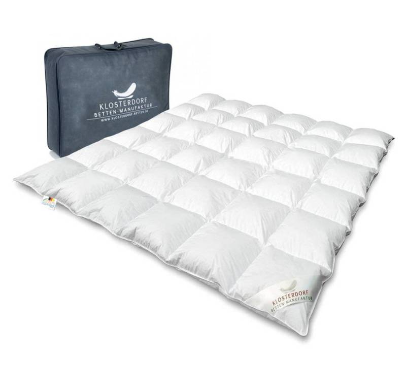 Klosterdorf Betten-Manufaktur Gänsedaunenbettdecke Premium Ganzjahres 4 Jahreszeiten Daunendecke Decke - nonplusultra -, Füllung: 100% neue reine weiße deutsche Gänsedaune Klasse I, Für erholsamen und gesunden Schlaf, liebevolle Handarbeit aus unserem deutschen Familienbetrieb von Klosterdorf Betten-Manufaktur