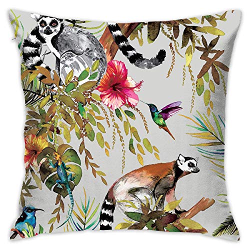 Klotr Kissenbezug, 18x18 Inches Square Throw Pillow Covers Animals Lemur Flowers Pattern Pillow Cushion Cases Premium Pillow Cases King for Couch Sofa Bed von Klotr