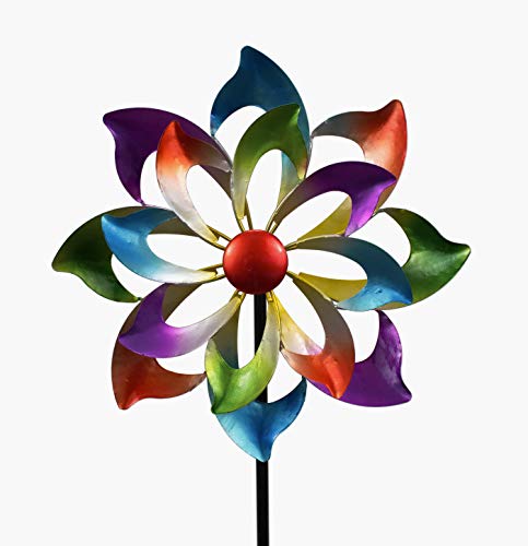 Klp Gartenstecker doppel Windrad Windmühle Metall Blume Windspiel Garten Deko Figur von Klp