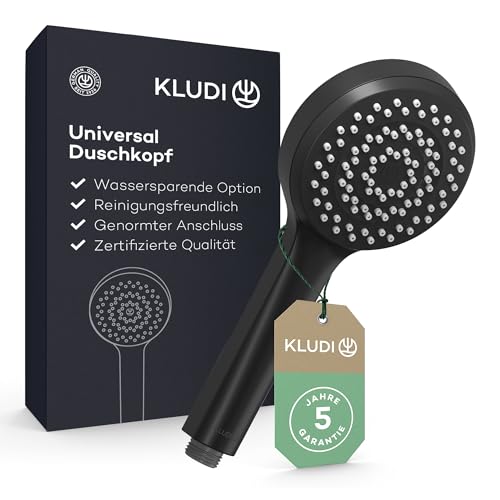 KLUDI-X1 Universal Duschkopf wassersparend als Option, Duschbrause mit 1 Strahlart, runder Brausekopf Ø 10,7 cm, reinigungsfreundlicher Shower Head mit Antikalk-Funktion in Schwarz Matt von KLUDI