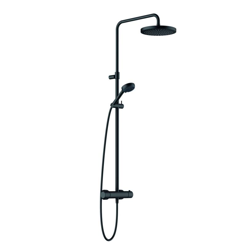 KLUDI LOGO Thermostat Dual Shower System, höhenverstellbare und schwenkbare Kopfbrause, mattschwarz, 6808239-00 von Kludi