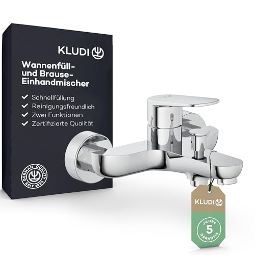 KLUDI-X1 Badewannenarmatur für 2 Verbraucher, Aufputz zur Wandmontage mit S-Anschlüssen, Wannenfüll- und Brause-Einhandmischer fürs Badezimmer, Mischbatterie in Chrom von Kludi