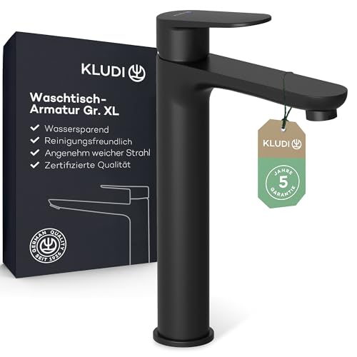 KLUDI-X1 Waschtischarmatur, Auslaufhöhe 210 mm, wassersparender Wasserhahn Bad Schwarz Matt Größe XL, Keramikkartusche, Mischbatterie Waschbecken inkl. Anschlussschläuche KLUDI-X1 Waschtischarmatur, Auslaufhöhe 210 mm, wassersparender Wasserhahn Bad Schwarz Matt Größe XL, Keramikkartusche, Mischbatterie Waschbecken inkl. Anschlussschläuche von Kludi