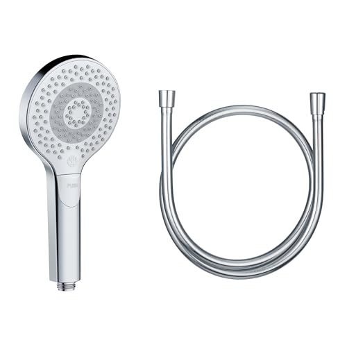 KLUDI-X3 Universal Duschkopf mit Schlauch, Duschbrause optional wassersparend mit 3 Strahlarten (Body, Hair, Skin), reinigungsfreundlicher Brausekopf Ø 11,7 cm, Duschschlauch 1,60 m von KLUDI