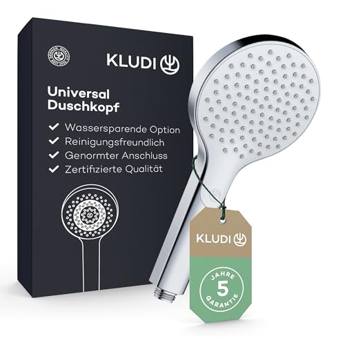 KLUDI-X3 Universal Duschkopf wassersparend als Option, Duschbrause mit 1 Strahlart, reinigungsfreundlicher Brausekopf Ø 11,7 cm, Shower Head (Standard 15 l/m, optional 9 l/min), Chrom von Kludi