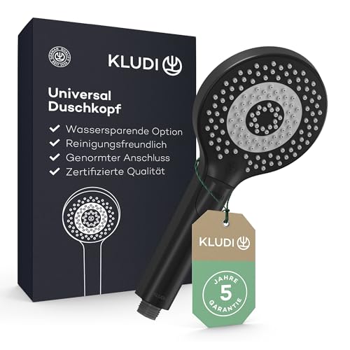 KLUDI-X3 Universal Duschkopf wassersparend als Option, Duschbrause mit 3 Strahlarten (Body, Hair, Skin), reinigungsfreundlicher Brausekopf Ø 11,7 cm, Shower Head, Schwarz Matt von KLUDI