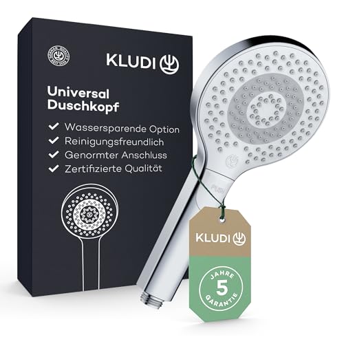 KLUDI-X3 Universal Duschkopf wassersparend als Option, Duschbrause mit 3 Strahlarten (Body, Hair, Skin), reinigungsfreundlicher Brausekopf Ø 11,7 cm, Shower Head, Chrom von KLUDI