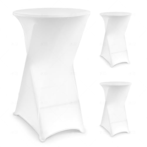 Klugholz Stretch Stehtisch Hussen 2er-Set, Hussen Stehtische Ø80-110cm Weiß, Stehtischhusse mit Verstärkung im Fußbereich, bügelfrei, waschbar für Hochzeit, Party, Bistro von Klugholz