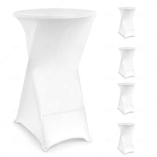 Klugholz Stretch Stehtisch Hussen 4er-Set, Hussen Stehtische Ø70-110cm Weiß, Stehtischhusse mit Verstärkung im Fußbereich, bügelfrei, waschbar für Hochzeit, Party, Bistro von Klugholz