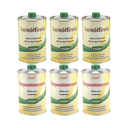 Set Kluthe 3 x Leinölfirnis 1 Liter + 3 x Lösol Terpentinersatz 1 Liter Set Kluthe 3 x Leinölfirnis 1 Liter + 3 x Lösol Terpentinersatz 1 Liter von Kluthe