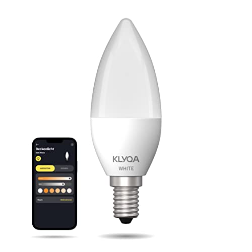 Klyqa E14 White WLAN Lampe I Smarte & kerzenförmige Glühbirne I Kompatibel mit Smart Home Lösungen & Sprachassistenten I Dimmbar via App I Schmaler Fuß I Helle Lampe mit 470lm Klyqa E14 White WLAN Lampe I Smarte & kerzenförmige Glühbirne I Kompatibel mit Smart Home Lösungen & Sprachassistenten I Dimmbar via App I Schmaler Fuß I Helle Lampe mit 470lm von Klyqa