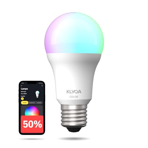 Klyqa E27 Color WLAN Lampe I Smarte LED Glühbirne mit Farben und Kalt- & Warmweiß I Kompatibel mit Smart Home Lösungen & Sprachassistenten I Dimmbar via App I Helle Lampe mit 1055 lm Klyqa E27 Color WLAN Lampe I Smarte LED Glühbirne mit Farben und Kalt- & Warmweiß I Kompatibel mit Smart Home Lösungen & Sprachassistenten I Dimmbar via App I Helle Lampe mit 1055 lm von Klyqa