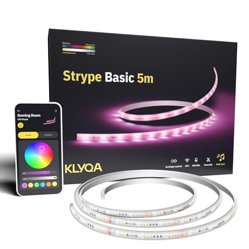 Klyqa LED Streifen 5m I Smarter LED Strip RGBWW I Google & Alexa-kompatibel I WiFi-Lichtband Appsteurbar I Smart Home LED Leiste I Farbwechsel LED Stripe für Wohnzimmer, Schlafzimmer & Gaming Setup Klyqa LED Streifen 5m I Smarter LED Strip RGBWW I Google & Alexa-kompatibel I WiFi-Lichtband Appsteurbar I Smart Home LED Leiste I Farbwechsel LED Stripe für Wohnzimmer, Schlafzimmer & Gaming Setup von Klyqa