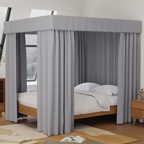 Kmhesvi Graue Betthimmel-Vorhänge – 4 Eckpfosten, Bettvorhänge, Betthimmel, King-Size-Bett, Baldachin-Vorhänge für Erwachsene und Mädchen, Schlafzimmerdekoration (Grau, King-Size) von Kmhesvi