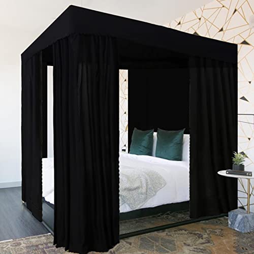 Kmhesvi Schwarze Betthimmel-Vorhänge – 4 Eckpfosten, Bettvorhänge, Baldachin, King-Size-Bett, Baldachin, Vorhänge für Erwachsene und Mädchen, Schlafzimmerdekoration (schwarz, Kingsize) von Kmhesvi