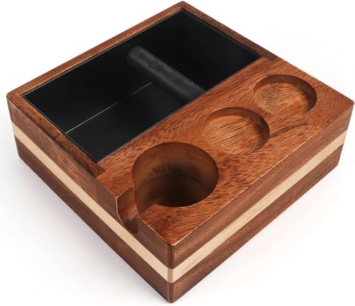 Kmise 4 In 1 Espresso Knock Box,51/54 MM Espresso Accessories Organizer Box Fits Espresso Distributor,Tamping Station Base,Tamper Holder-1.5L Coffee Grounds Box (Walnutwood & Beechwood) von Kmise