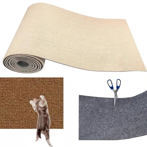 Climbing Cat Scratcher, New DIY Climbing Cat Scratcher, Trimmable Self-Adhesive Carpet Mat Pad, Cat Scratch Furniture Protector for Couch, Wall, Bed (L,Beige) von KmoNo