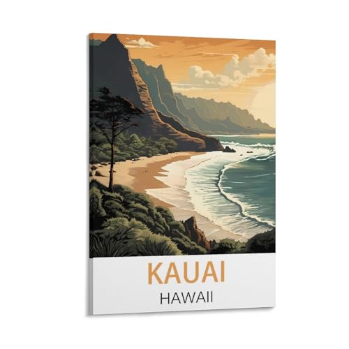 Kauai Hawaii Vintage-Reiseposter, 30 x 45 cm, Poster, Dekoration, Gemälde, Leinwand, Wandkunst, Wohnzimmer, Schlafzimmer von KmoNo