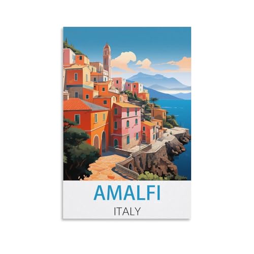 KmoNo Amalfi Italien Vintage Reiseposter 60 x 90 cm Poster Dekor Malerei Leinwand Wandkunst Wohnzimmer Poster Schlafzimmer von KmoNo