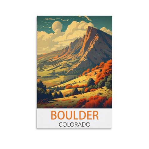 KmoNo Boulder Colorado Vintage-Reiseposter, 60 x 90 cm, Poster, Dekoration, Malerei, Leinwand, Wandkunst, Wohnzimmer, Poster, Schlafzimmer von KmoNo