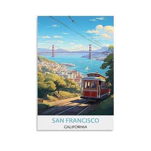 KmoNo California San Francisco Vintage-Reiseposter, 40 x 60 cm, Poster, Dekoration, Gemälde, Leinwand, Wandkunst, Wohnzimmer, Schlafzimmer von KmoNo