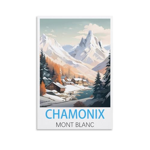 KmoNo Chamonix Mont Blanc Vintage-Reiseposter, 60 x 90 cm, Wanddekoration, Gemälde, Leinwand, Wandkunst, Wohnzimmer, Poster, Schlafzimmer von KmoNo