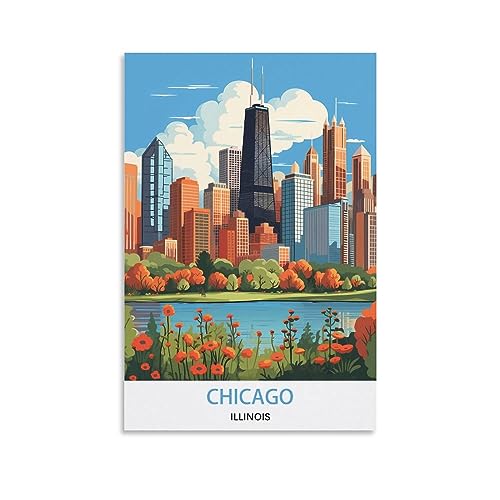 KmoNo Chicago Illinois Vintage-Reise-Poster, 30 x 45 cm, Poster, Dekoration, Gemälde, Leinwand, Wandkunst, Wohnzimmer, Schlafzimmer KmoNo Chicago Illinois Vintage-Reise-Poster, 30 x 45 cm, Poster, Dekoration, Gemälde, Leinwand, Wandkunst, Wohnzimmer, Schlafzimmer von KmoNo