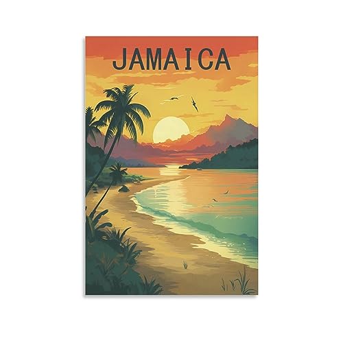 KmoNo Jamaika Vintage-Reiseposter, 60 x 90 cm, Poster, Dekoration, Gemälde, Leinwand, Wandkunst, Wohnzimmer, Schlafzimmer von KmoNo