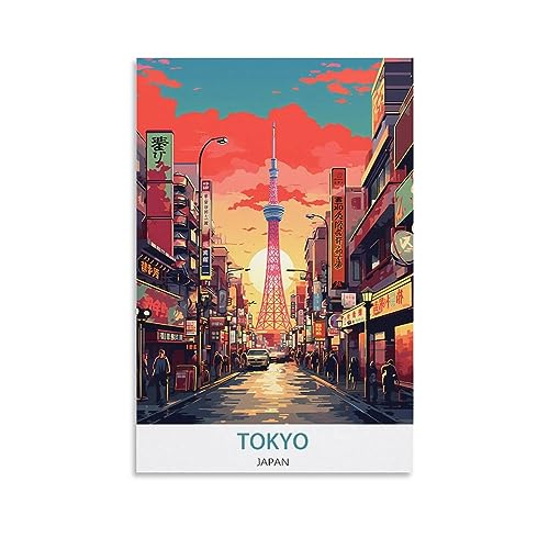 KmoNo Japan-Tokio-Vintage-Reiseposter, 60 x 90 cm, Poster, Dekoration, Gemälde, Leinwand, Wandkunst, Wohnzimmer, Schlafzimmer von KmoNo