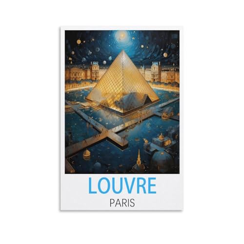 KmoNo Louvre Paris Vintage-Reise-Poster, 60 x 90 cm, Poster, Dekoration, Gemälde, Leinwand, Wandkunst, Wohnzimmer, Schlafzimmer von KmoNo